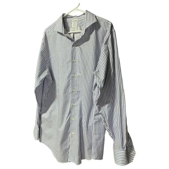 Brooks Brothers Dress Shirt Mens 17-6/7 Blue Pink White Stripe Regent Button Up - Picture 5 of 10